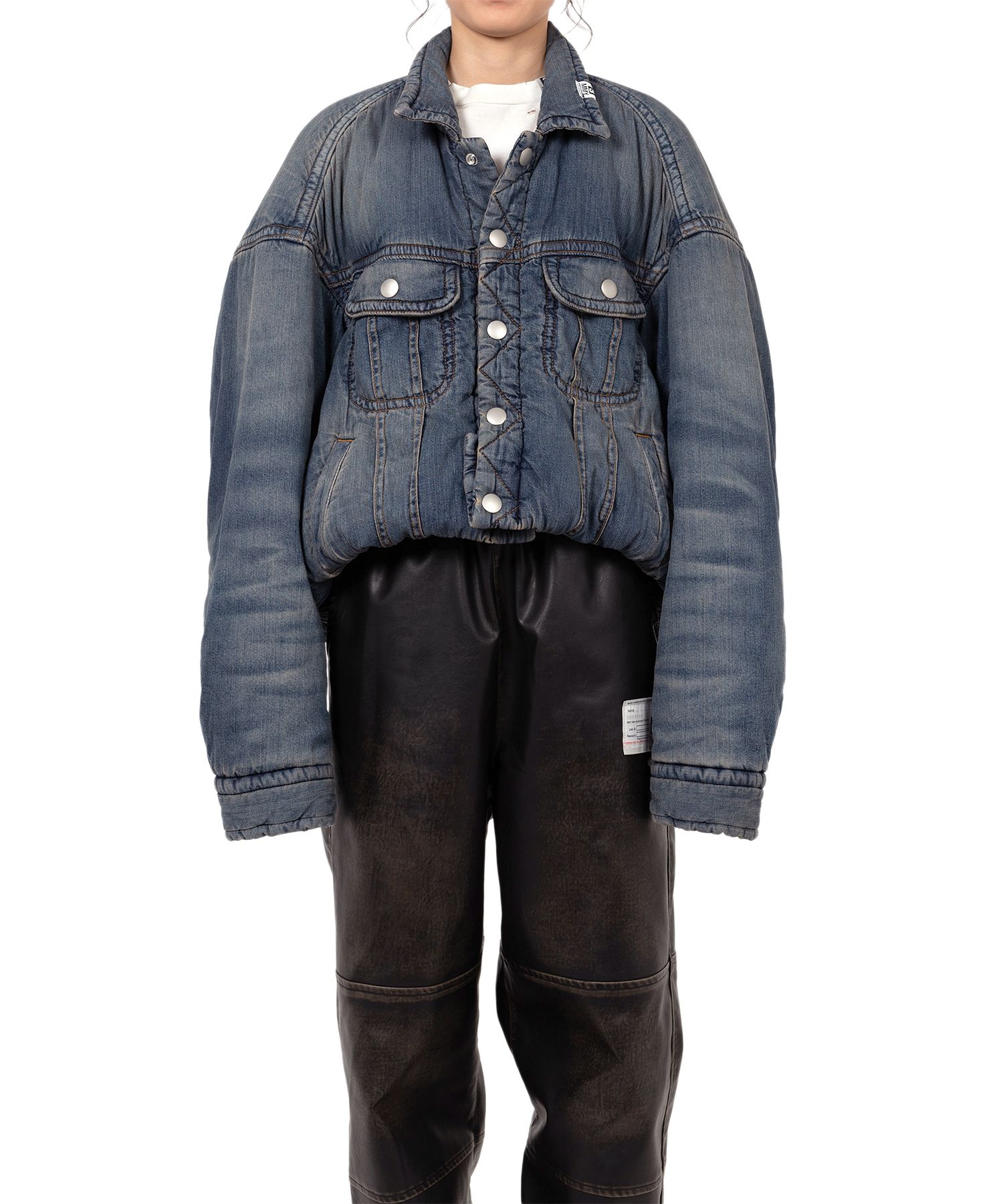Roll-up Hem Puffer Denim Jacket