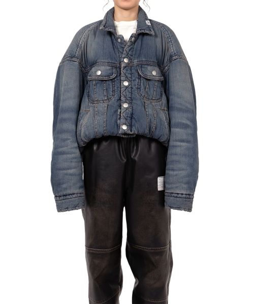 Roll-up Hem Puffer Denim Jacket