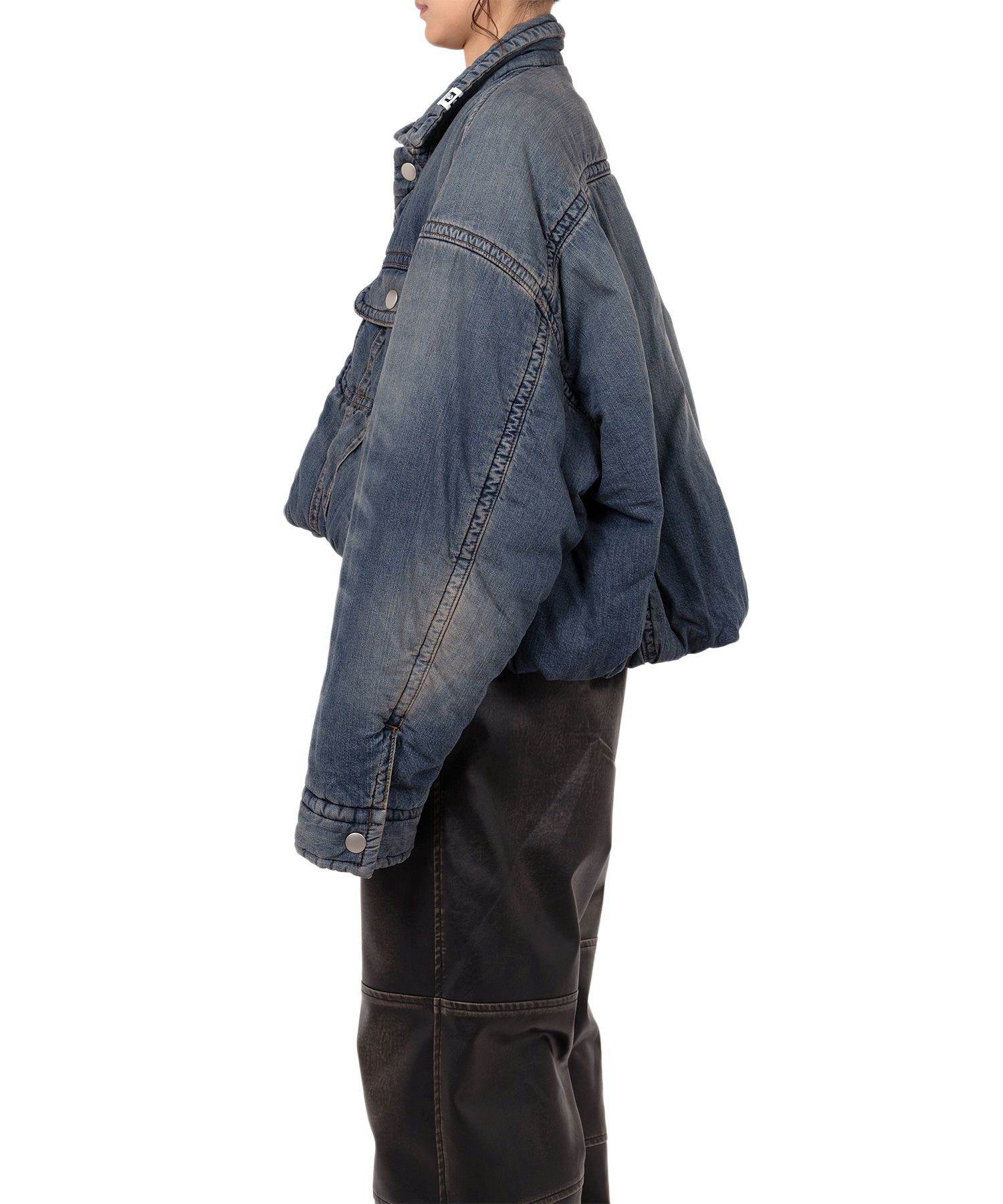 Roll-up Hem Puffer Denim Jacket