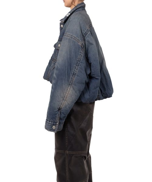 Roll-up Hem Puffer Denim Jacket