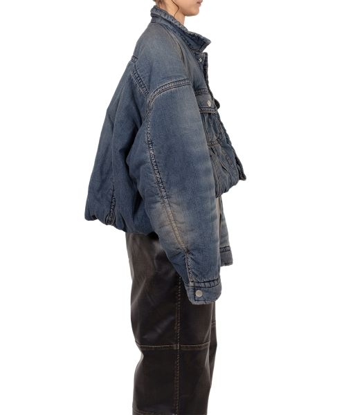 Roll-up Hem Puffer Denim Jacket