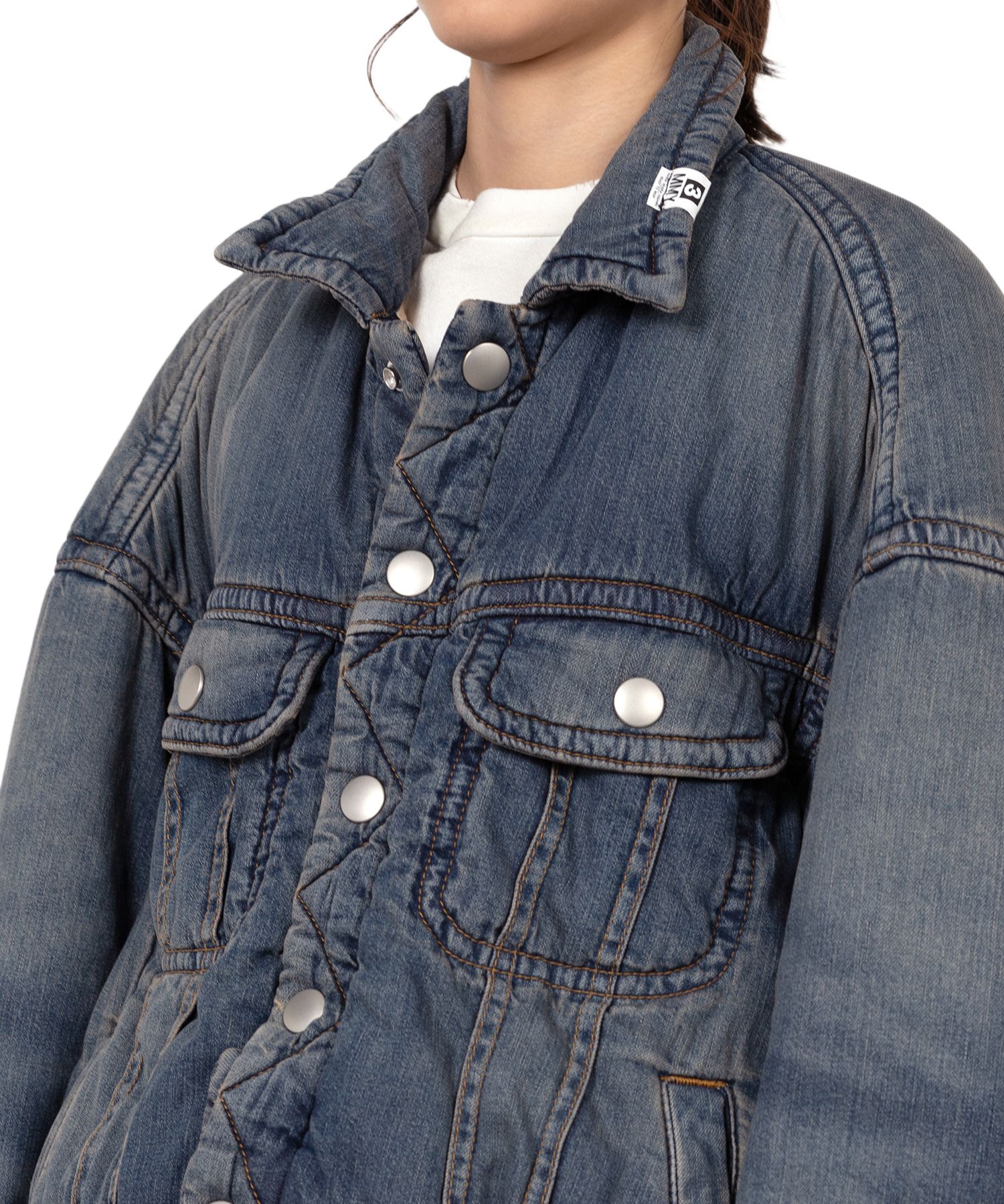 Roll-up Hem Puffer Denim Jacket