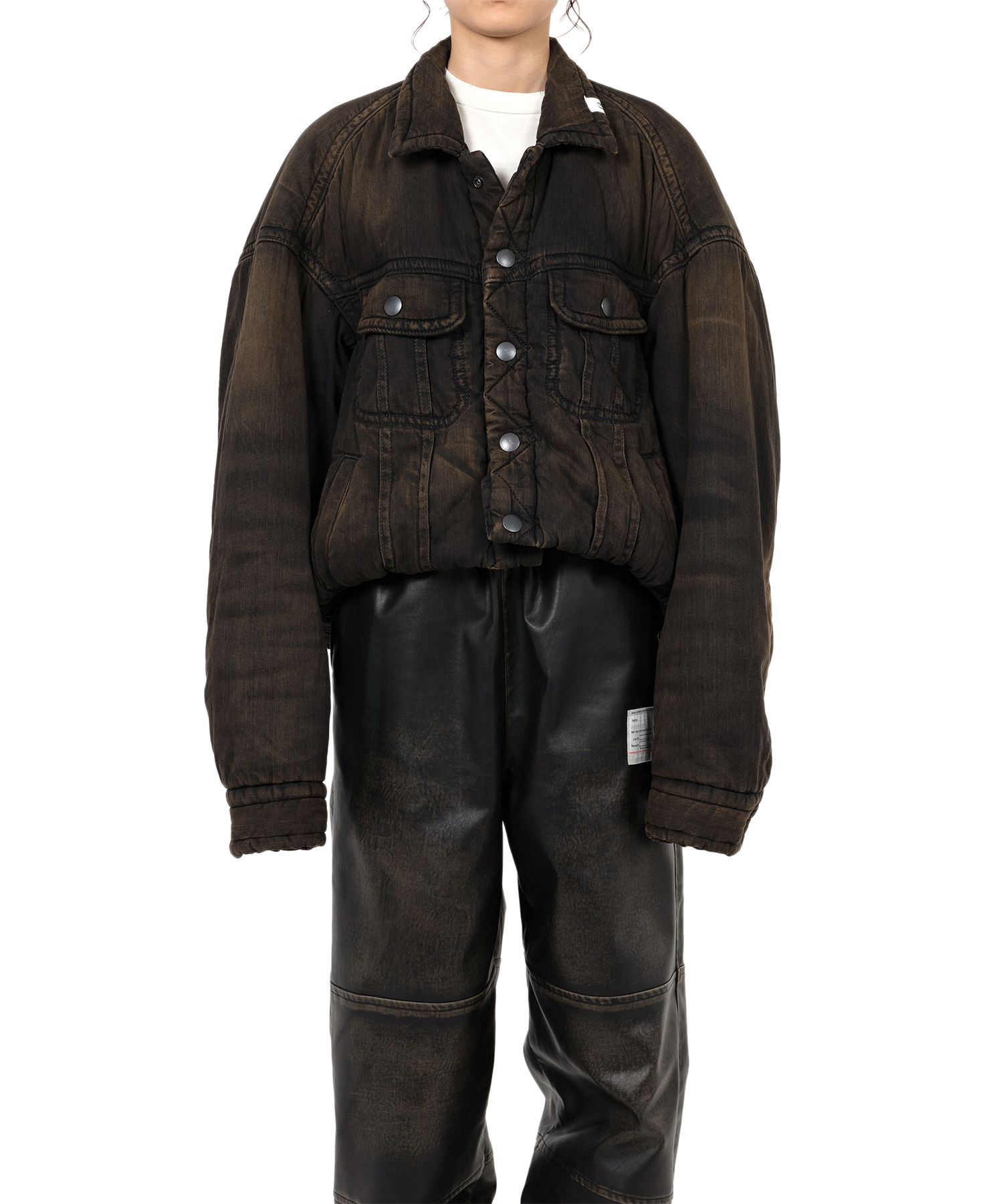 Roll-up Hem Puffer Denim Jacket