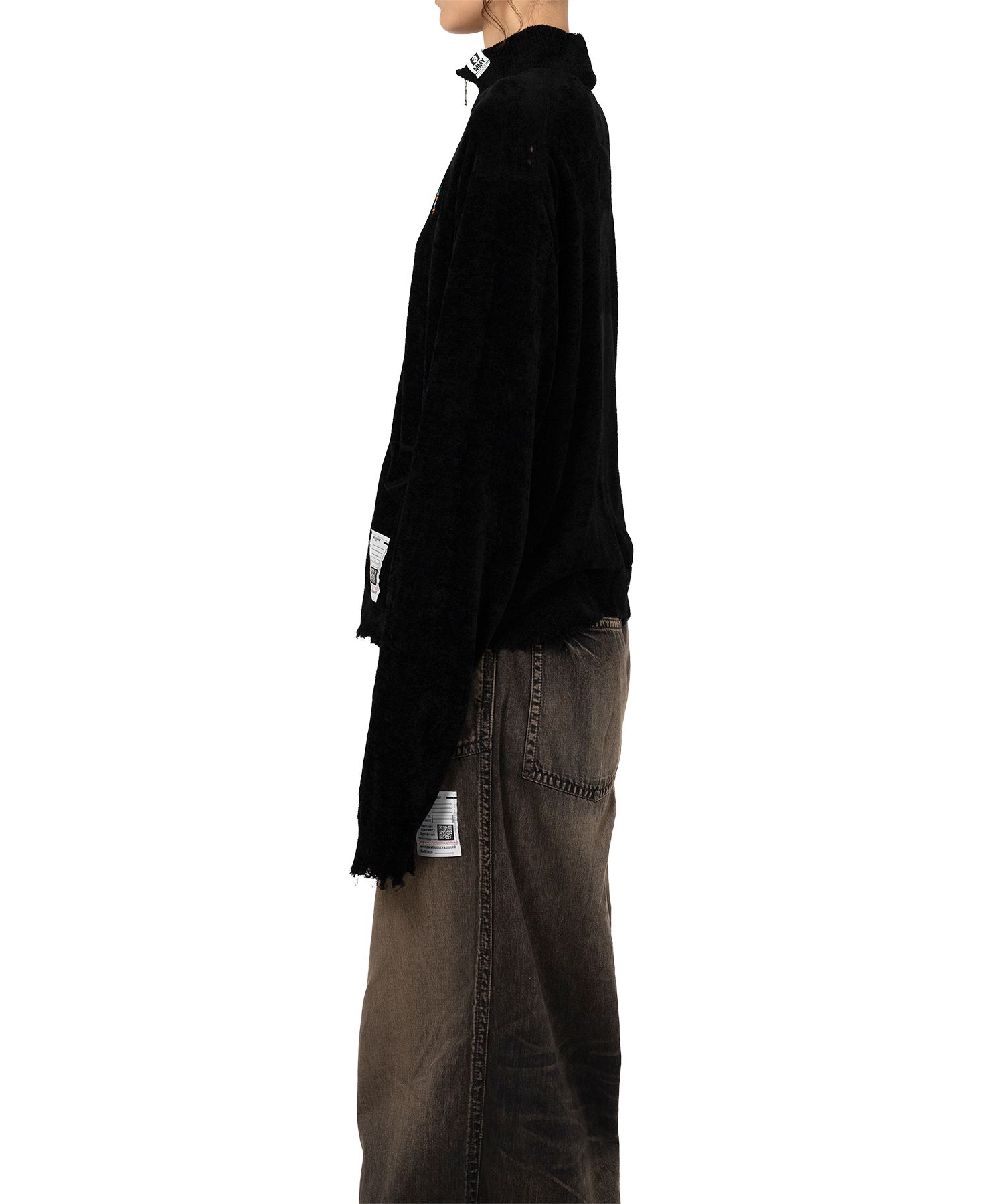 Distressed High Neck Knit Cardigan