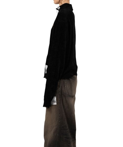 Distressed High Neck Knit Cardigan