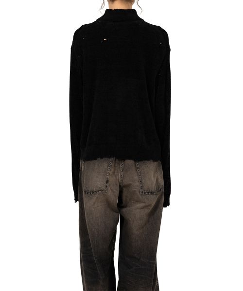 Distressed High Neck Knit Cardigan