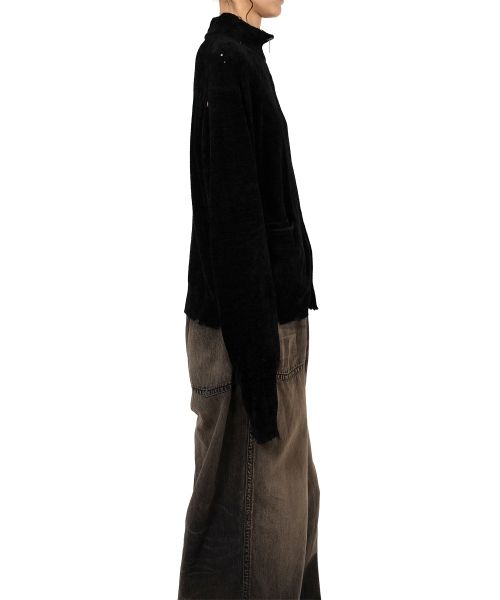 Distressed High Neck Knit Cardigan