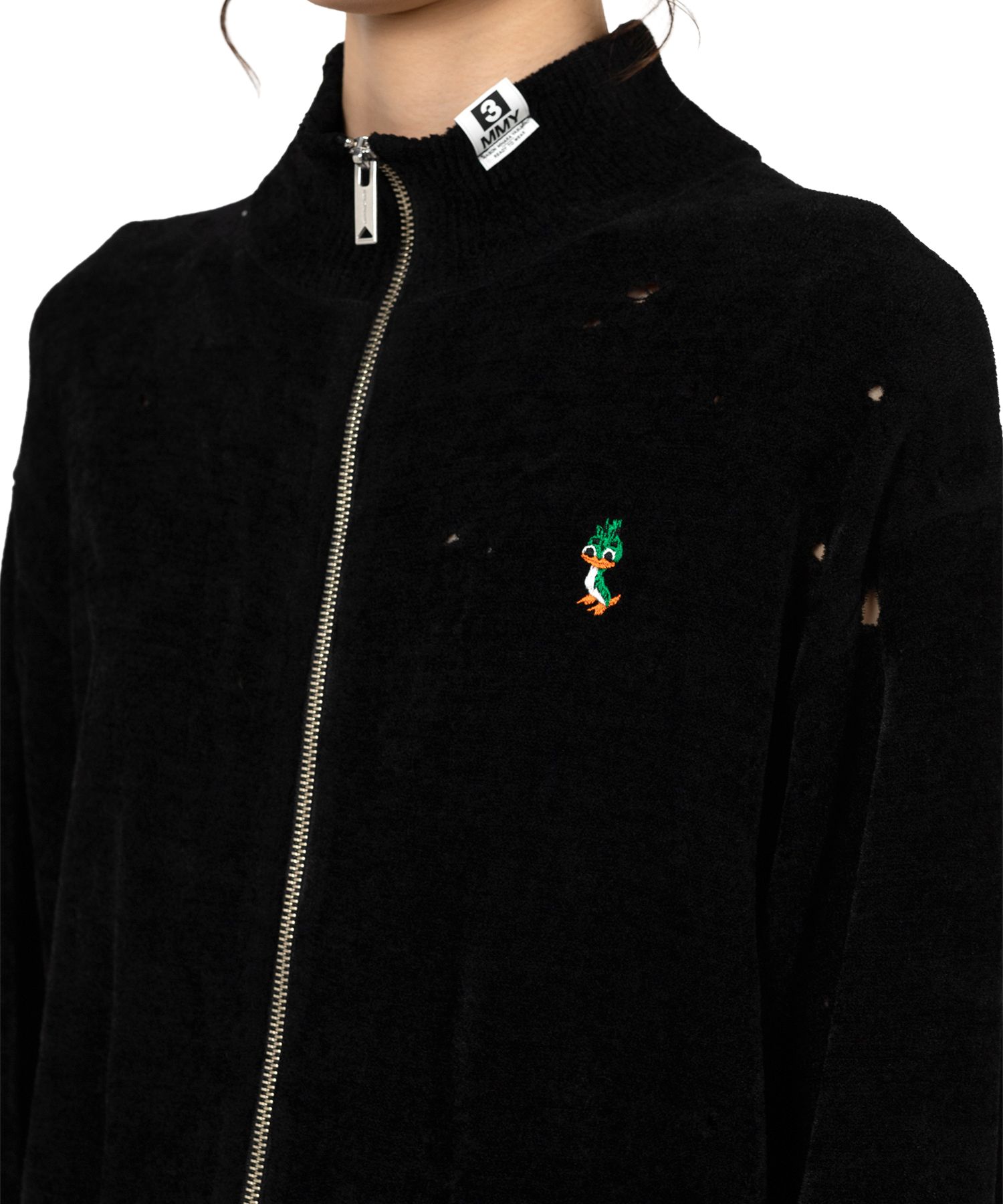 Distressed High Neck Knit Cardigan