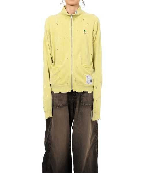 Distressed High Neck Knit Cardigan