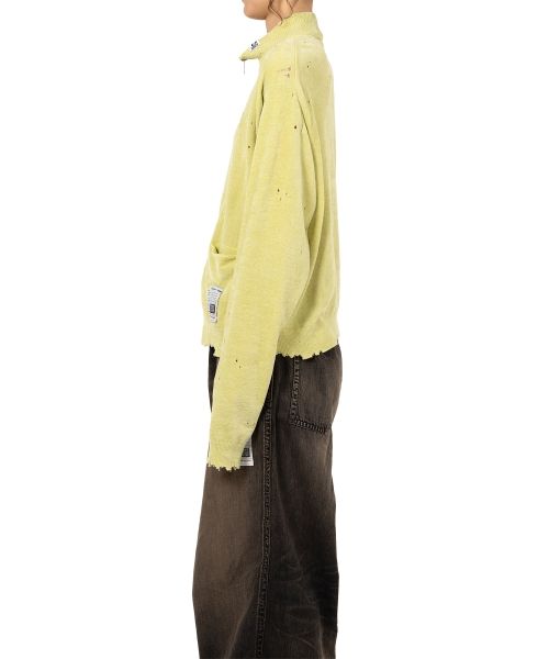 Distressed High Neck Knit Cardigan