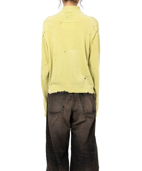 Distressed High Neck Knit Cardigan