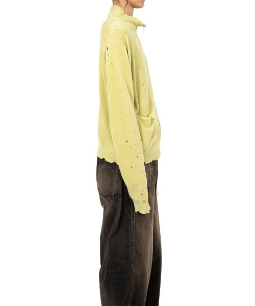 Distressed High Neck Knit Cardigan