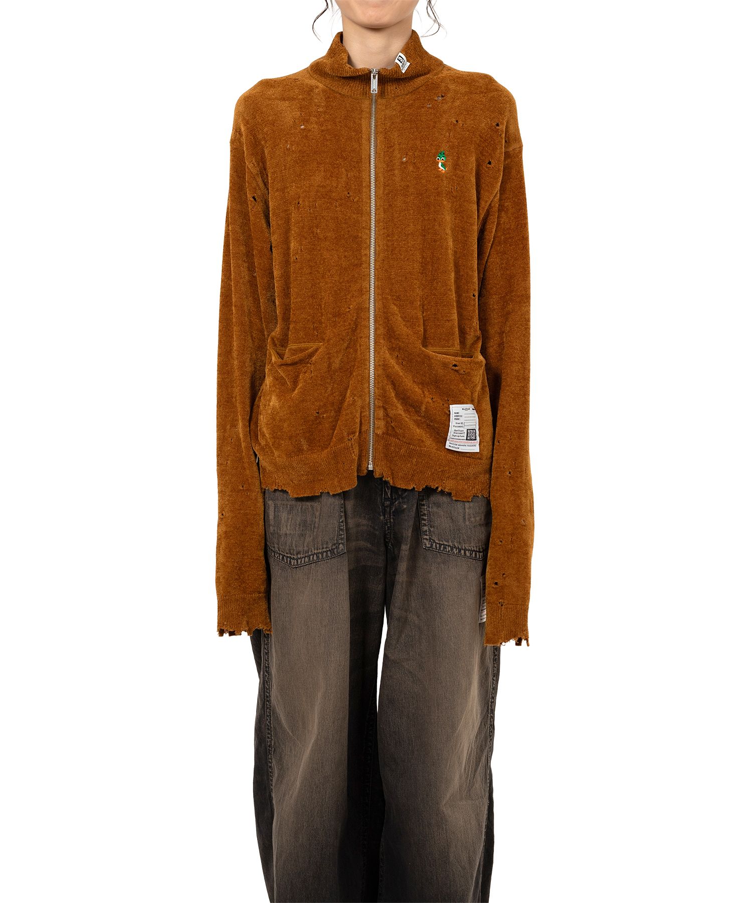 Distressed High Neck Knit Cardigan