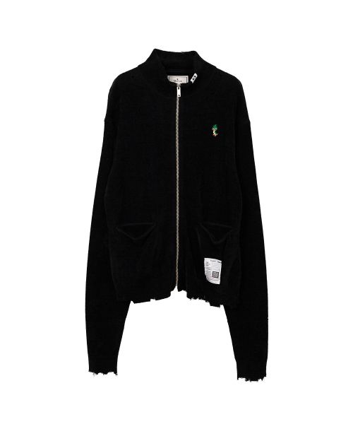 Distressed High Neck Knit Cardigan