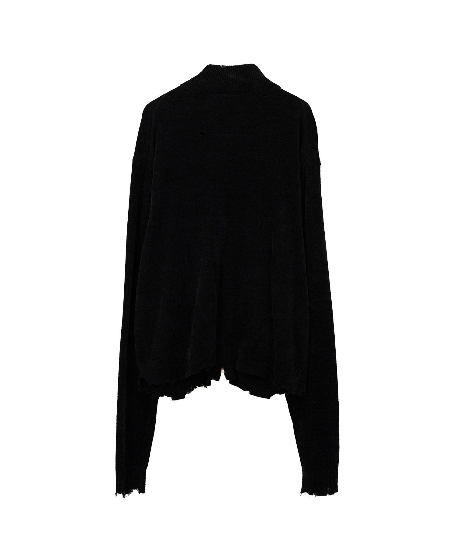 Distressed High Neck Knit Cardigan