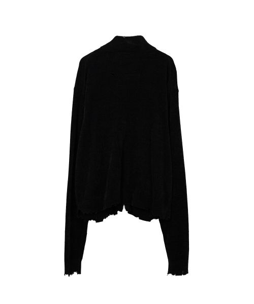 Distressed High Neck Knit Cardigan