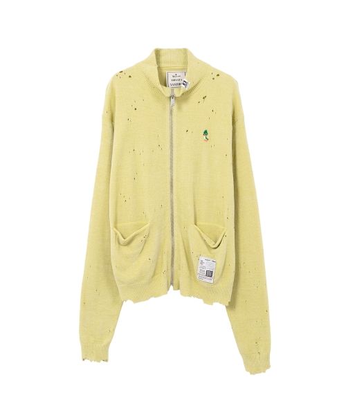 Distressed High Neck Knit Cardigan