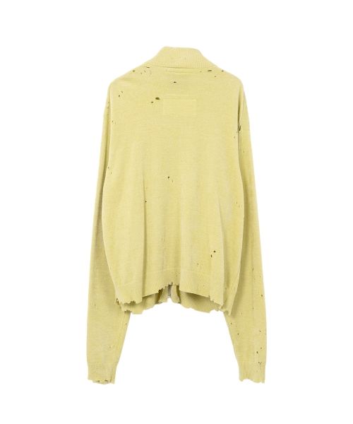 Distressed High Neck Knit Cardigan