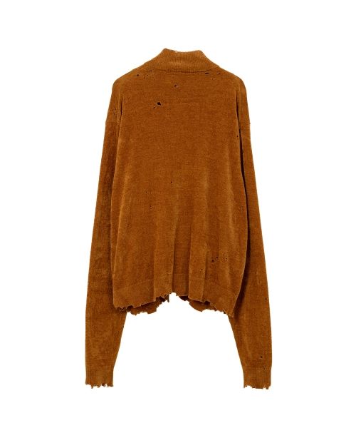 Distressed High Neck Knit Cardigan