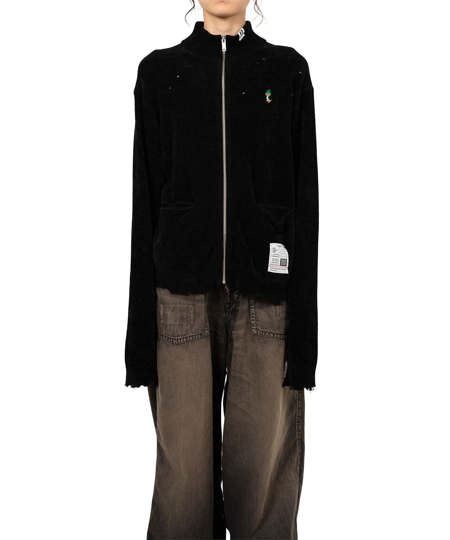 Distressed High Neck Knit Cardigan