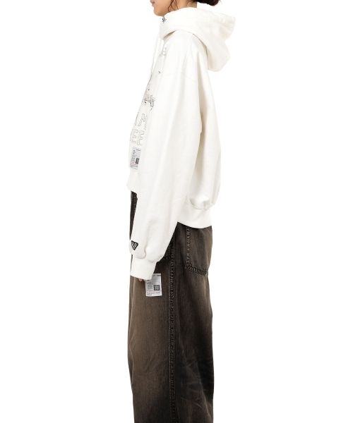 Cat Printed Embellished Distressed Hoodie