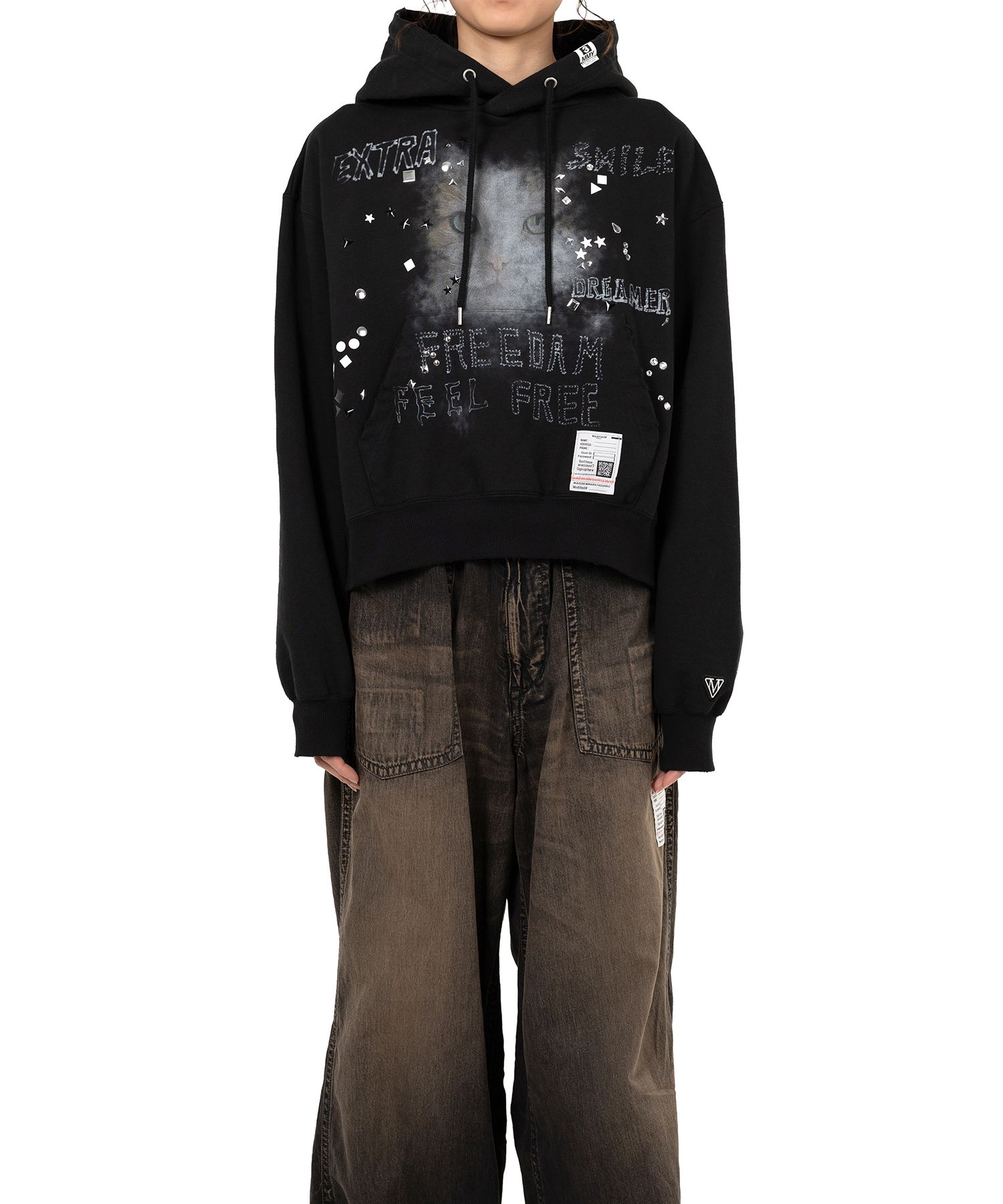 メゾンミハラヤスヒロ　Cat Print Distressed Hoodie Black Bleached Cat Print Hoodie by Maison MIHARA YASUHIRO on