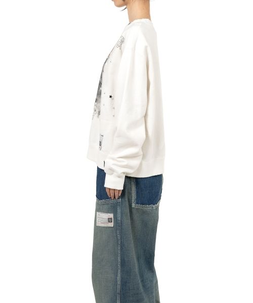 Cat Printed Embellished Distressed Sweatshirt