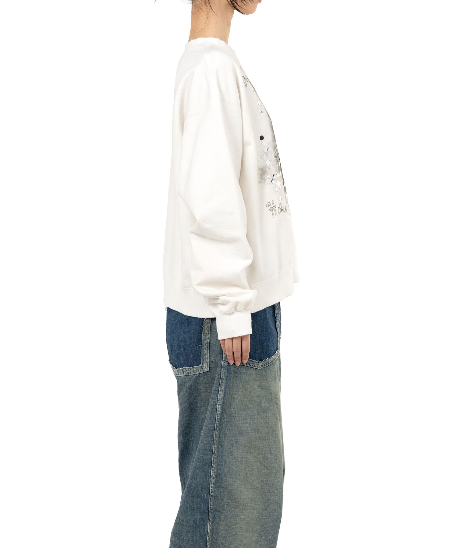 Cat Printed Embellished Distressed Sweatshirt