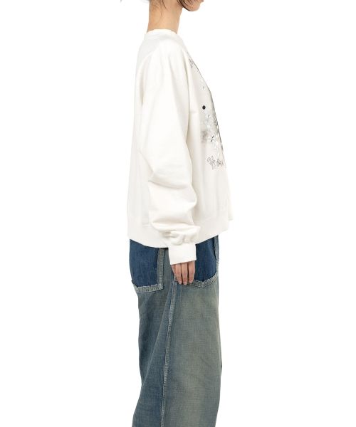 Cat Printed Embellished Distressed Sweatshirt