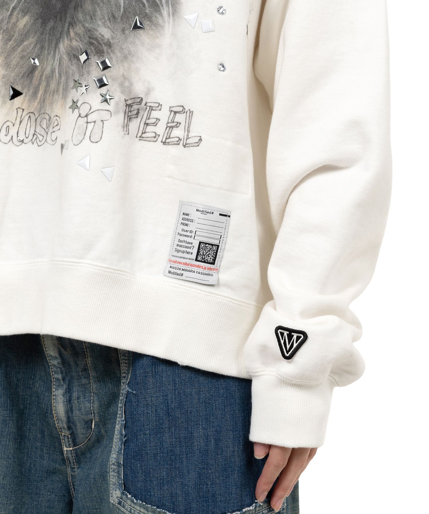 Cat Printed Embellished Distressed Sweatshirt