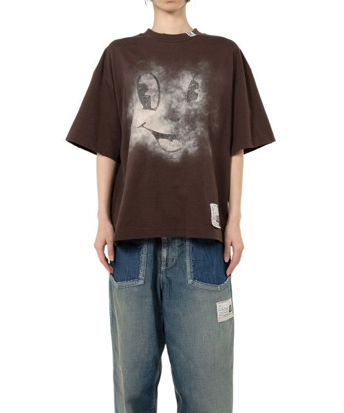 Happy Face Printed Distressed T-shirt