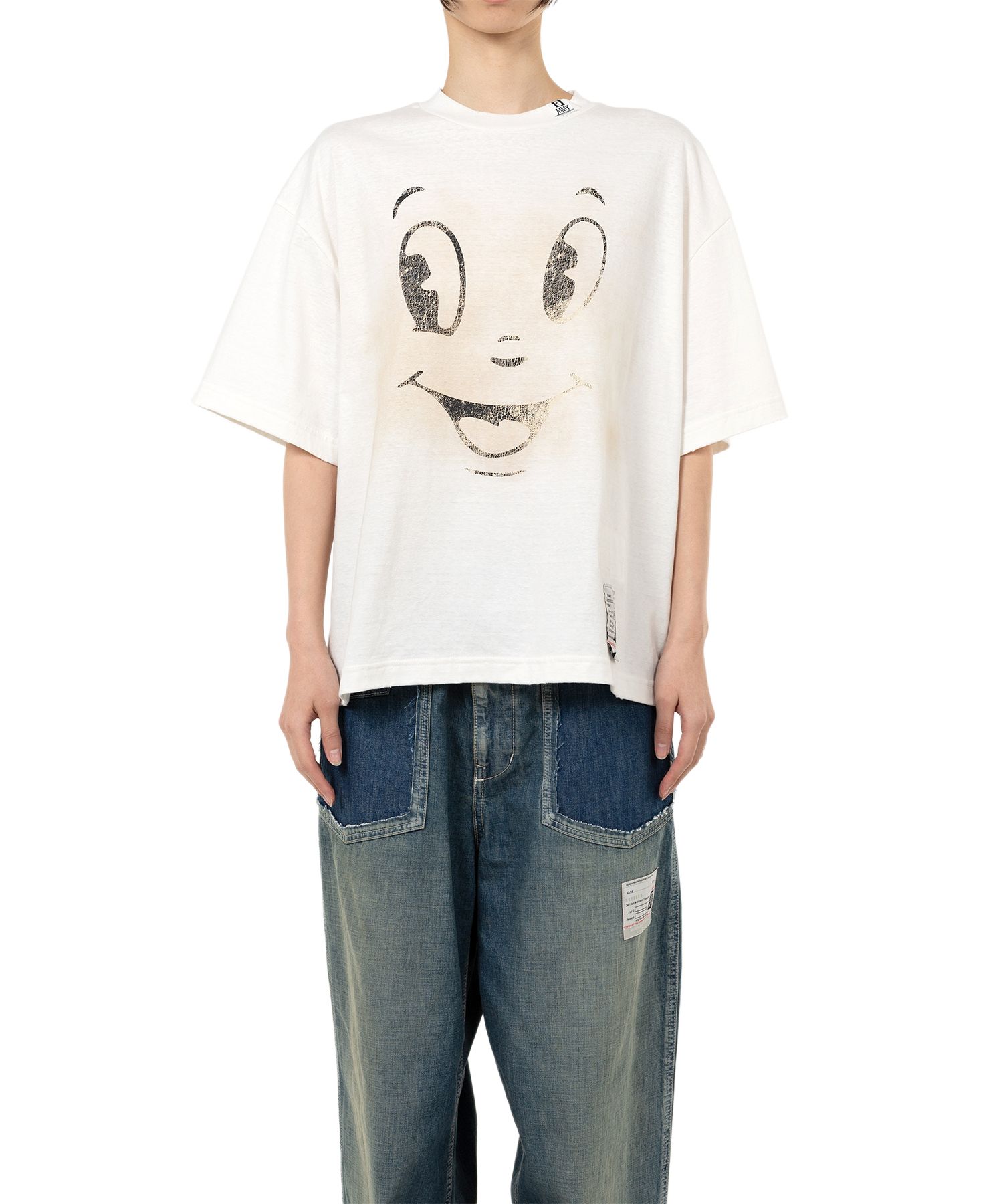 Happy Face Printed Distressed T-shirt