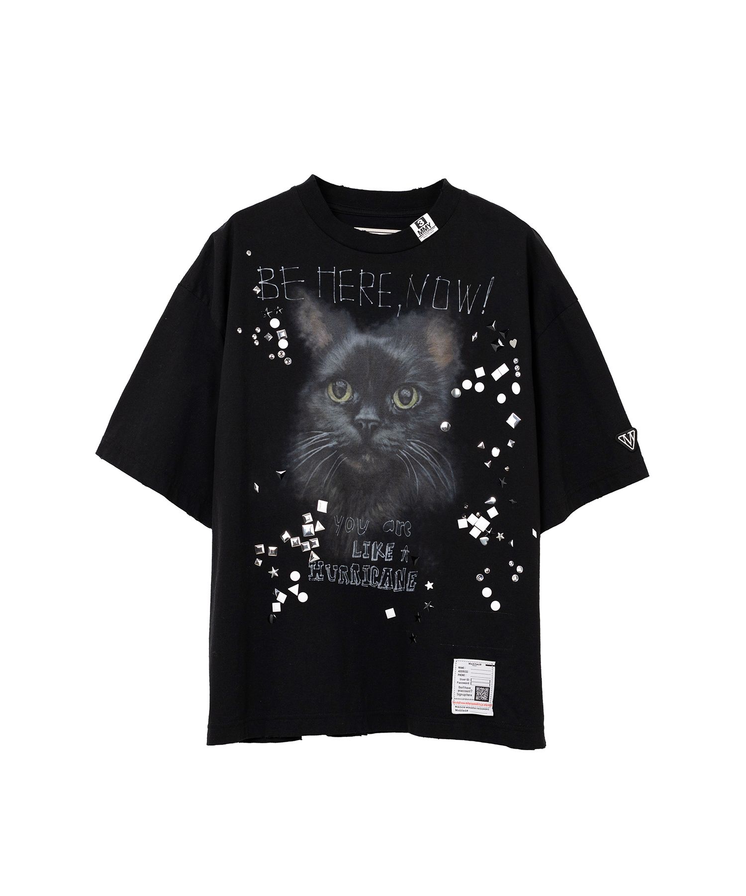 【MIHARAYASUHIRO】Embellished Distressed Tee ねこ 全3色 Maison MIHARA YASUHIRO(メゾンミハラヤスヒロ) - EMBELLISHED