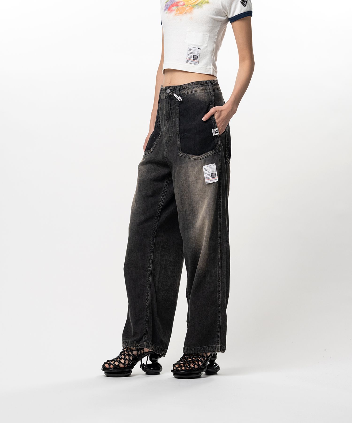 Cut-Out Pocket Denim Pants