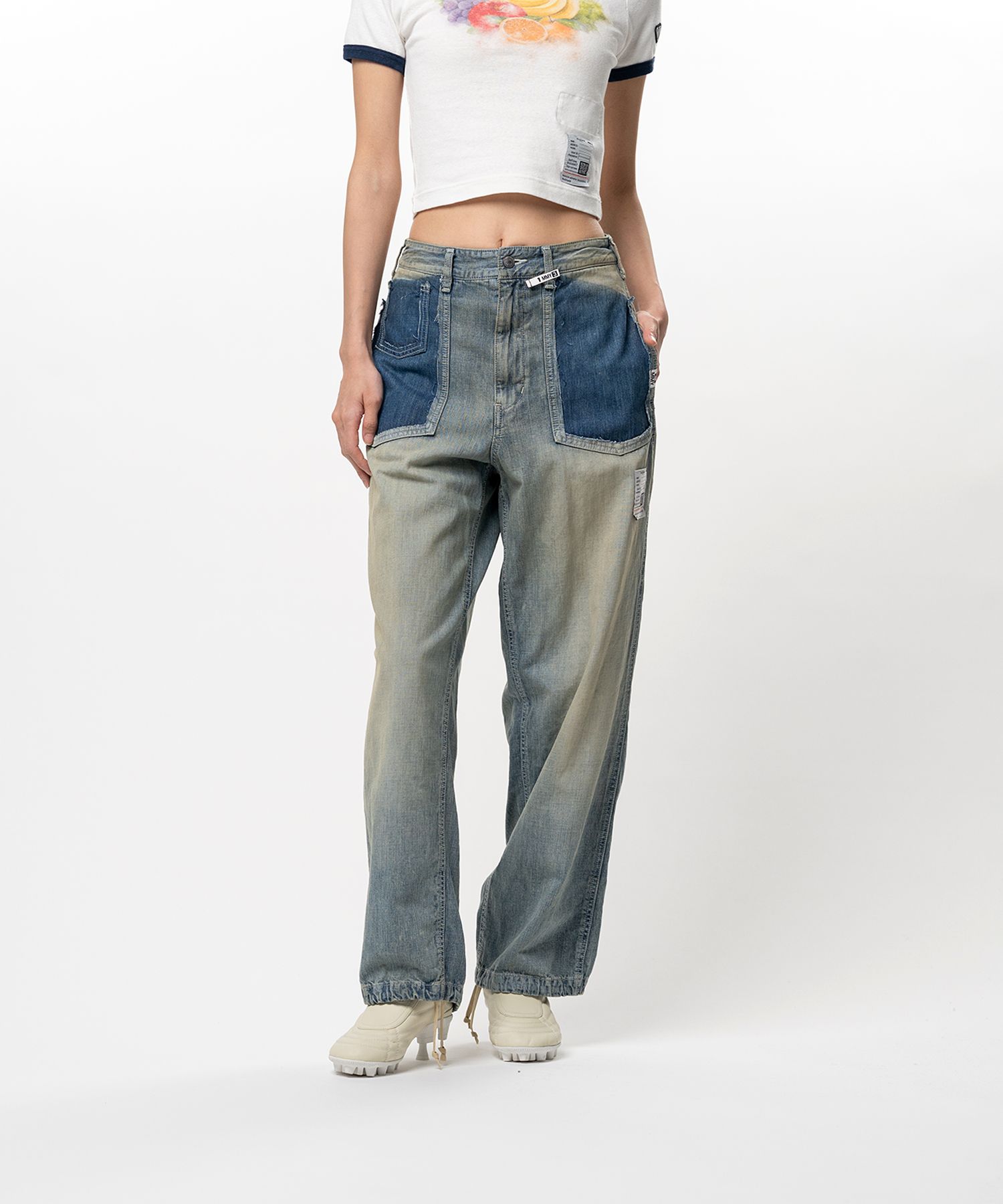 Cut-Out Pocket Denim Pants