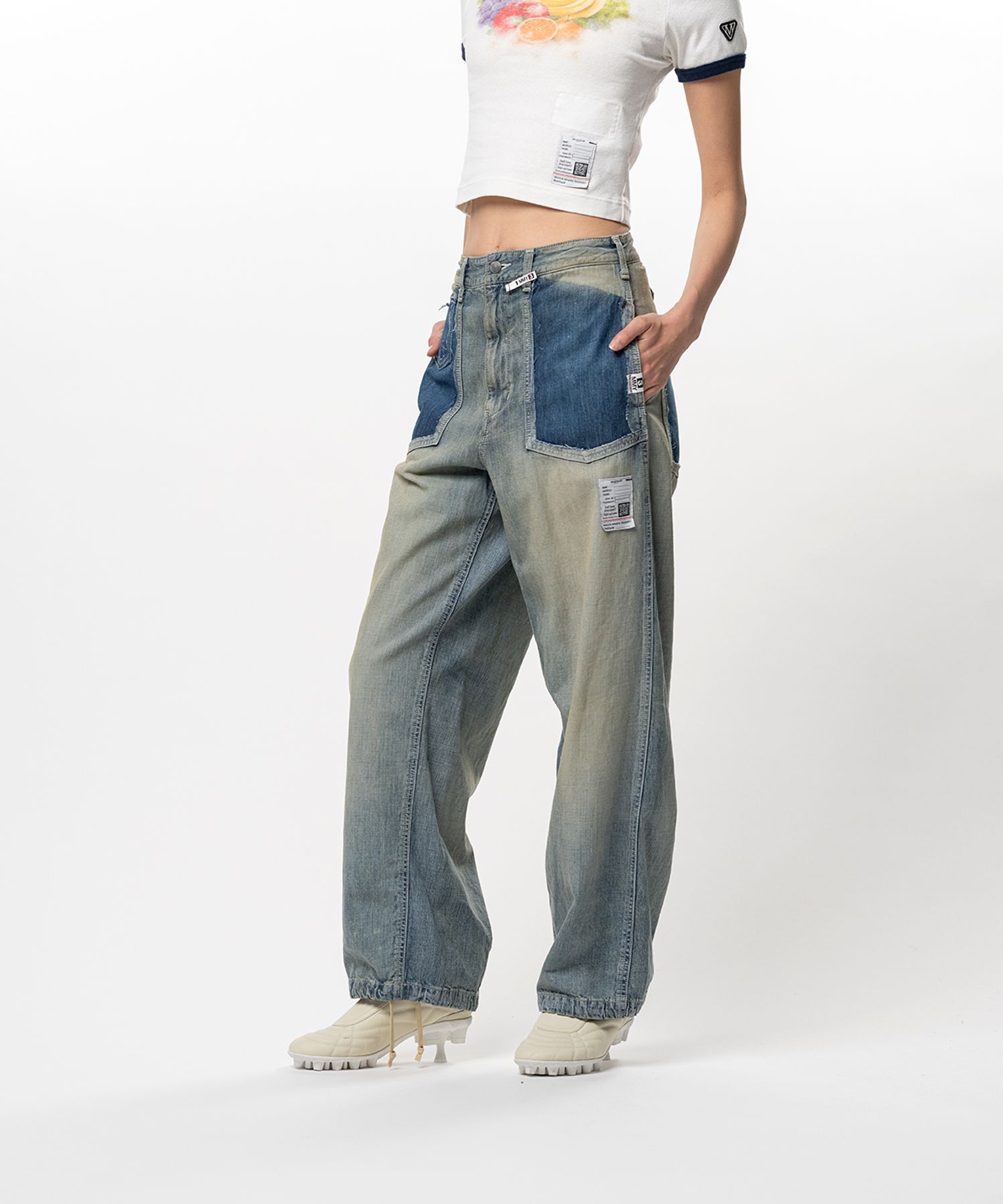Cut-Out Pocket Denim Pants