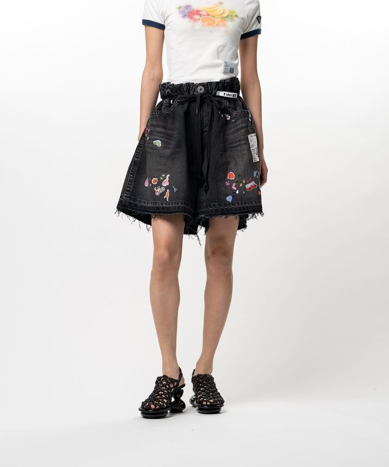 Kids Sticker Printed Denim Gather Shorts