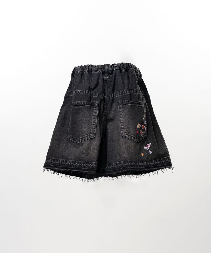Kids Sticker Printed Denim Gather Shorts