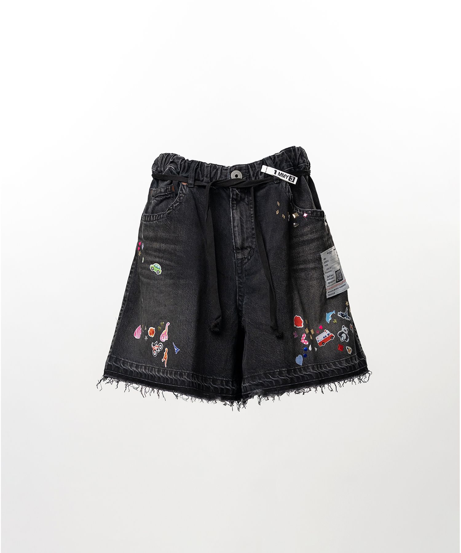 Kids Sticker Printed Denim Gather Shorts