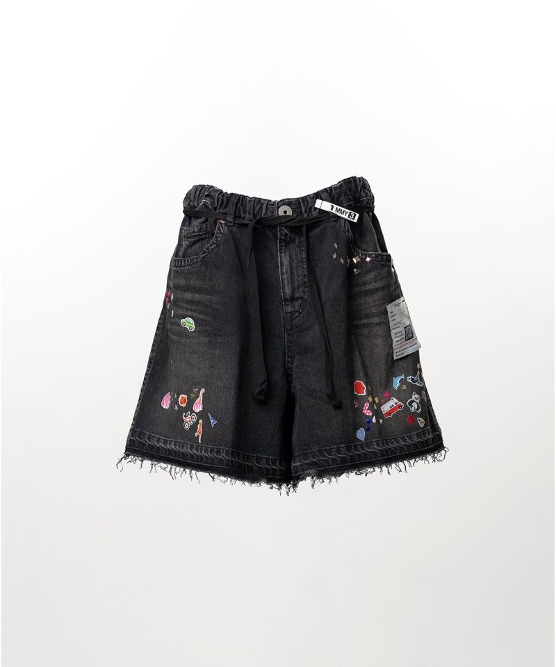Kids Sticker Printed Denim Gather Shorts