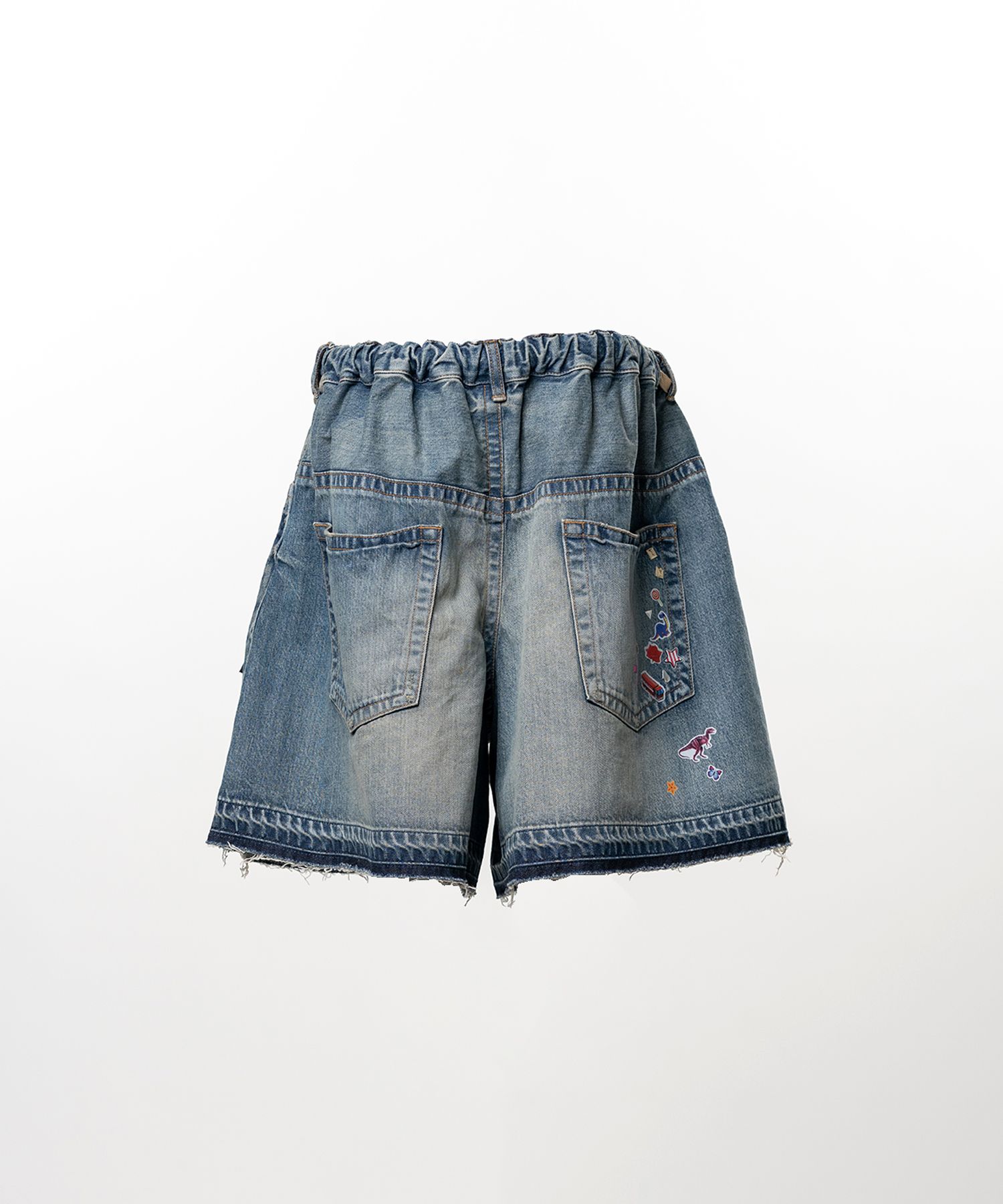 Kids Sticker Printed Denim Gather Shorts