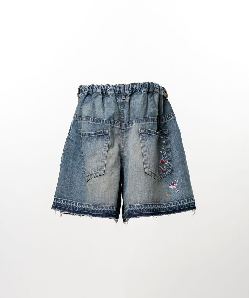 Kids Sticker Printed Denim Gather Shorts