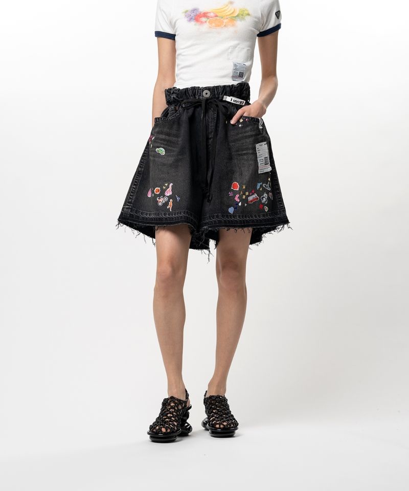 Kids Sticker Printed Denim Gather Shorts