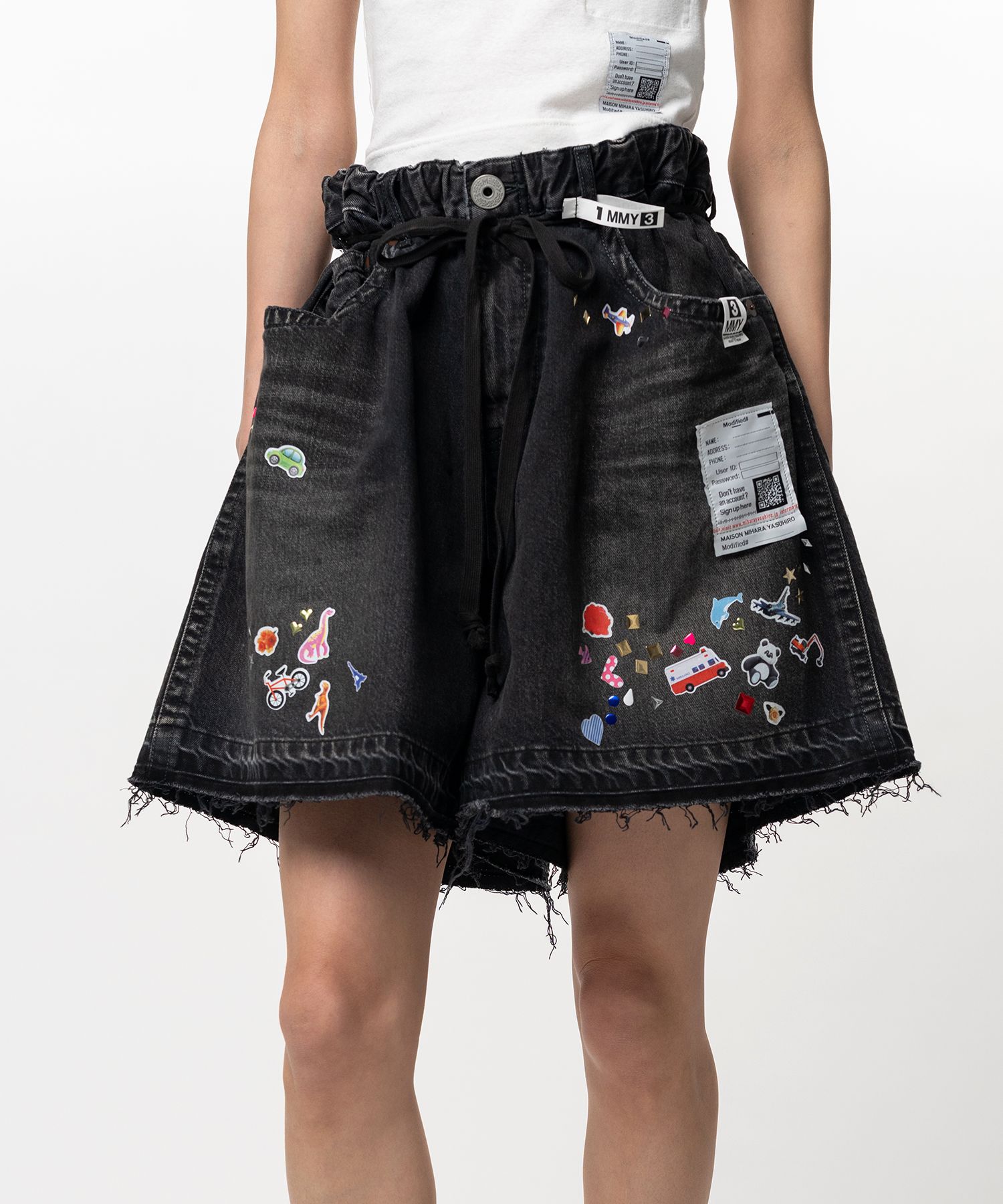 Kids Sticker Printed Denim Gather Shorts