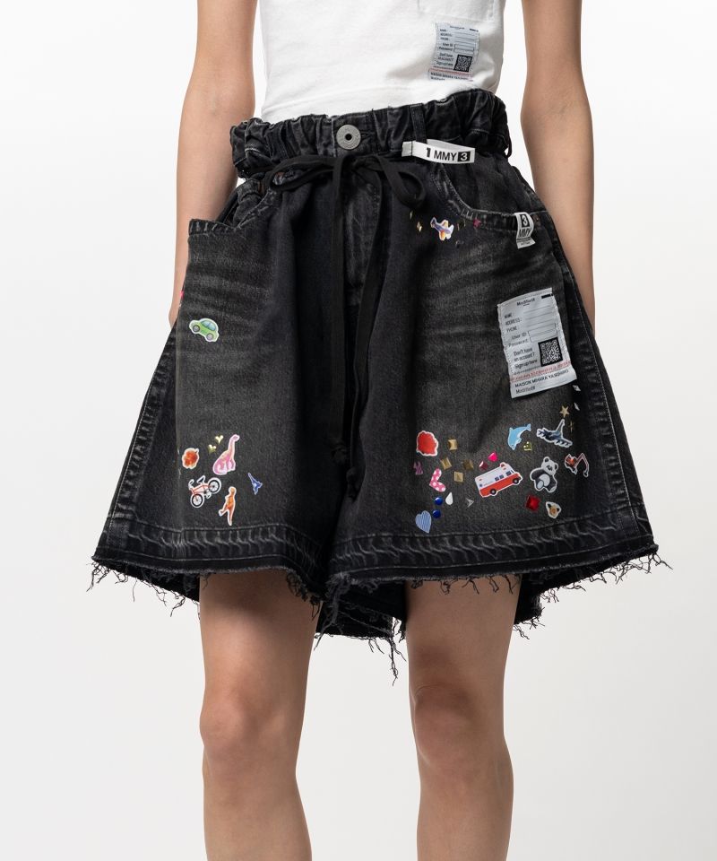 Kids Sticker Printed Denim Gather Shorts