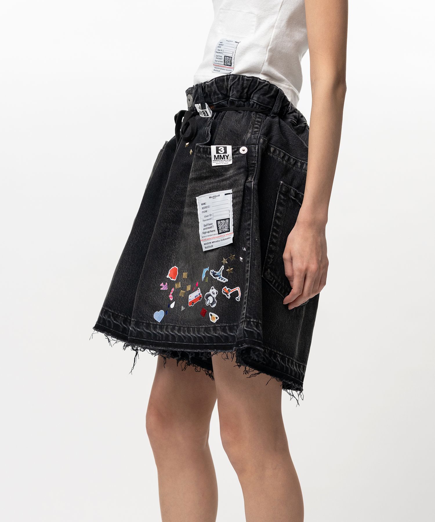 Kids Sticker Printed Denim Gather Shorts