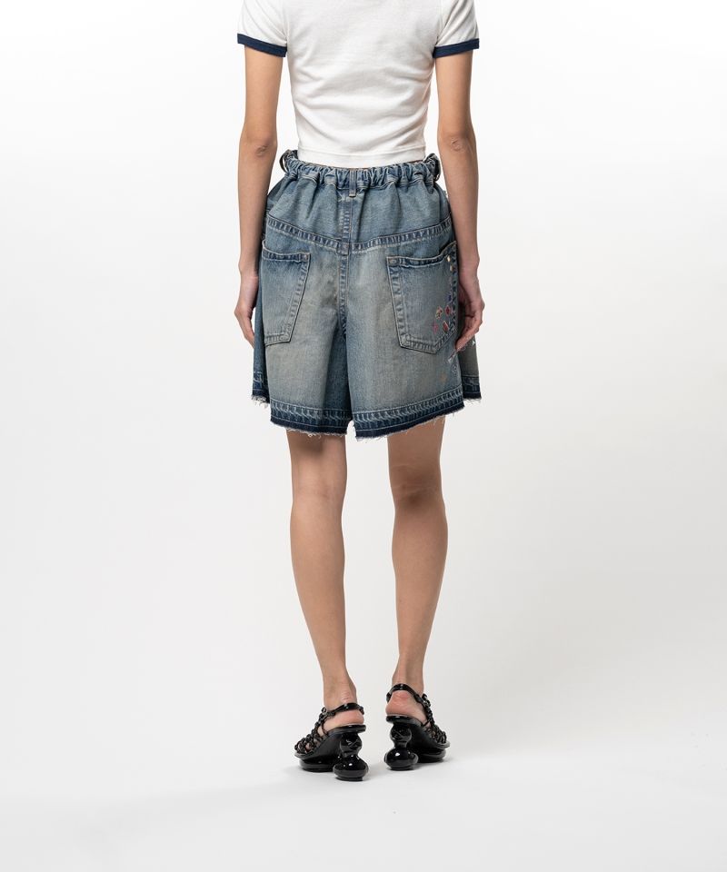 Kids Sticker Printed Denim Gather Shorts