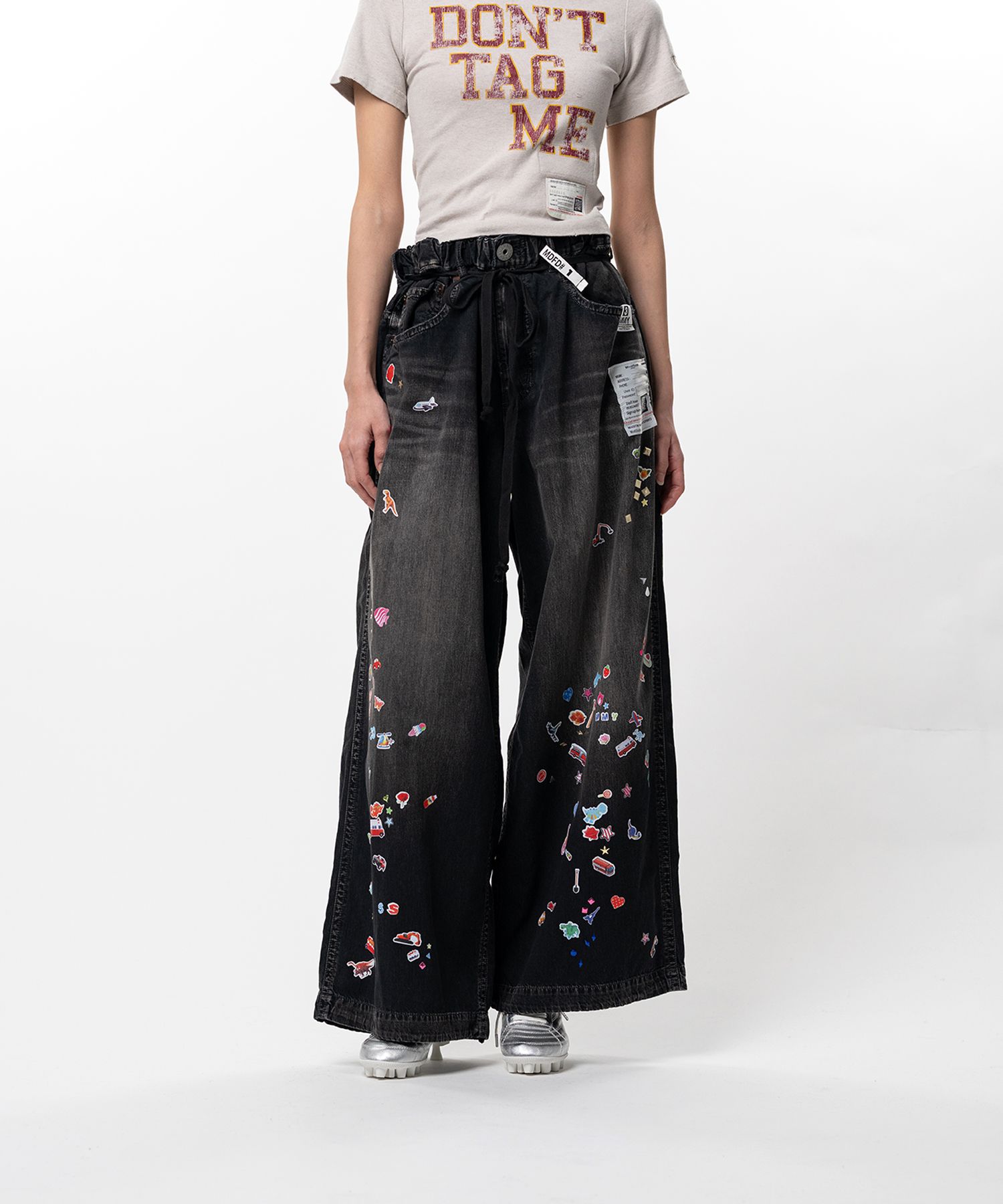 Kids Sticker Printed Wide Denim Pants