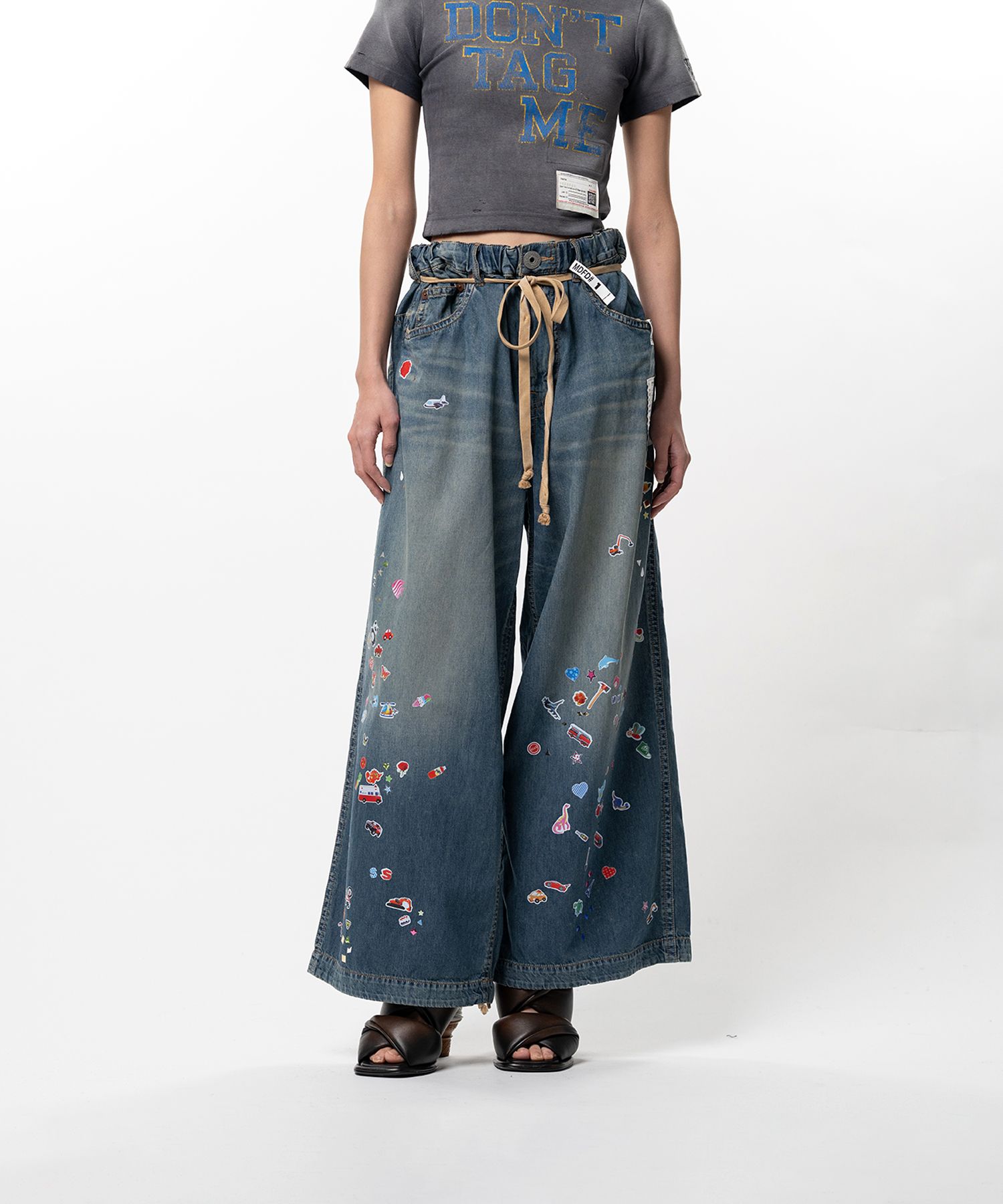Kids Sticker Printed Wide Denim Pants