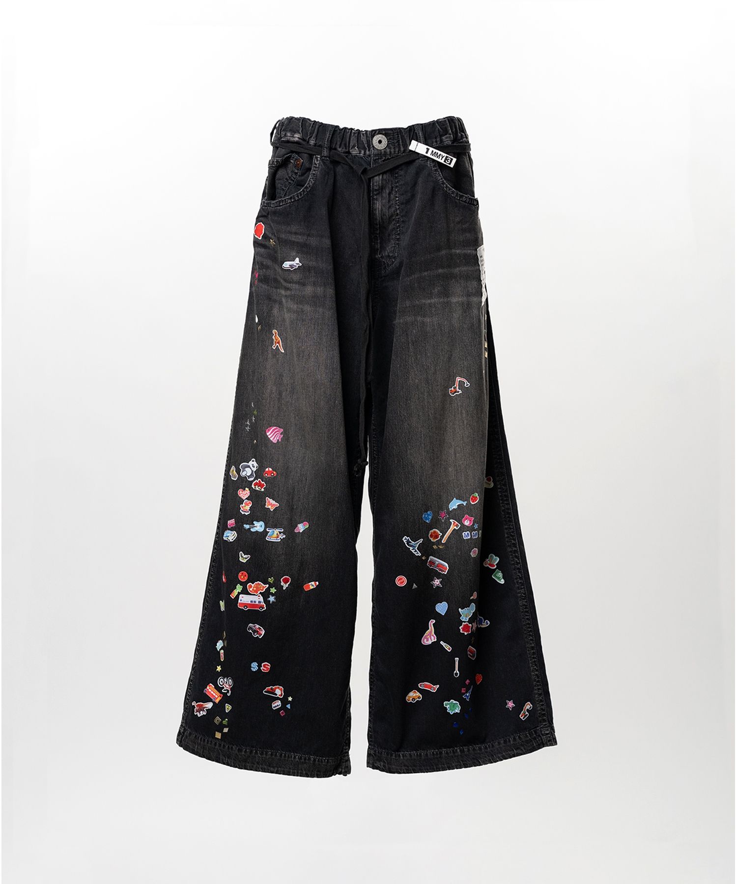 Kids Sticker Printed Wide Denim Pants